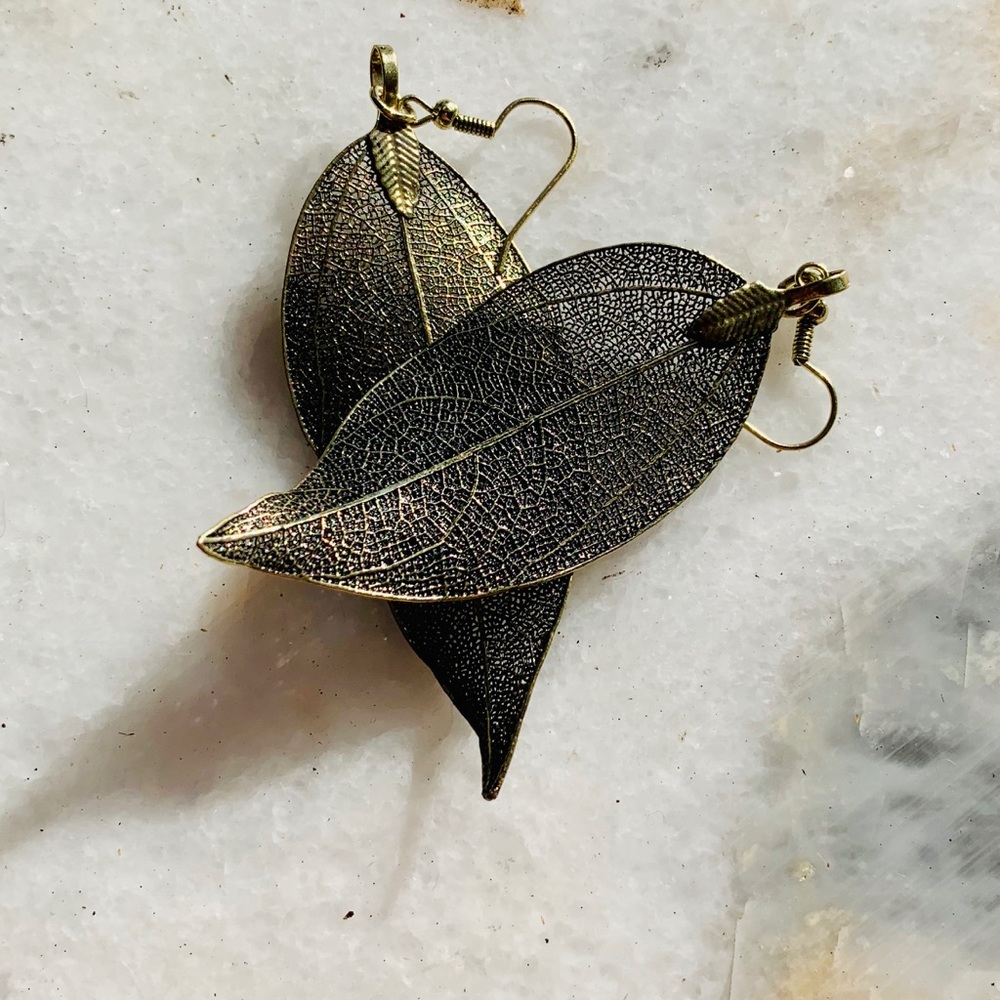 Real Leaf Bronze earrings
